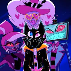 Hazbin Hotel - Vees Hazbin Hotel fanart of Vaggie with her spear, combat outfit, and the lesbian flag behind her